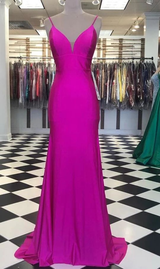 Mermaid Spaghetti Straps Fuchsia Prom Dress Elegant Evening Dress Y730 - VelvetHem