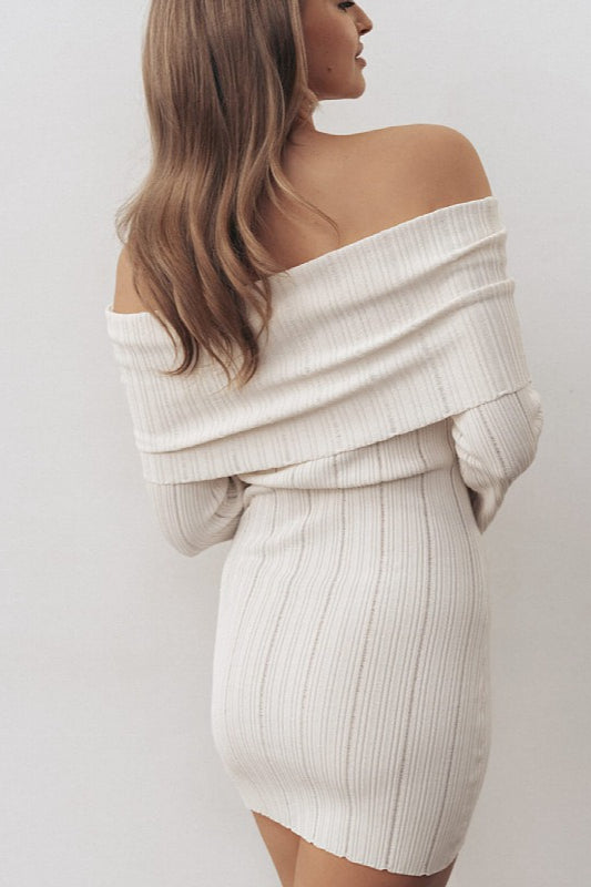 Off-Shoulder Long-Sleeve Bodycon Mini Sweater Dress - View 2 | VelvetHem
