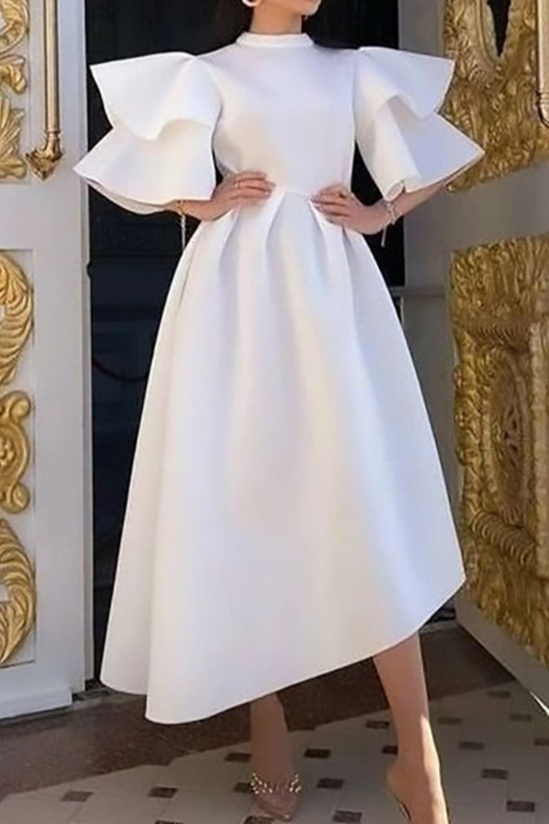 Casual Elegant Solid Patchwork Flounce Half A Turtleneck Evening Dress Dresses - VelvetHem