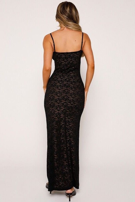 Deep V Backless Maxi Lace Dress - View 5 | VelvetHem