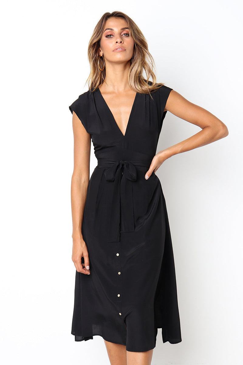 Betsy Button Down Midi Dress Black FINAL
