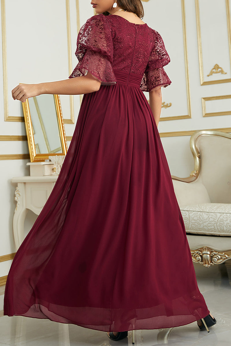 Celebrities Elegant Solid Lace V Neck Evening Dress Dresses - View 4 | VelvetHem