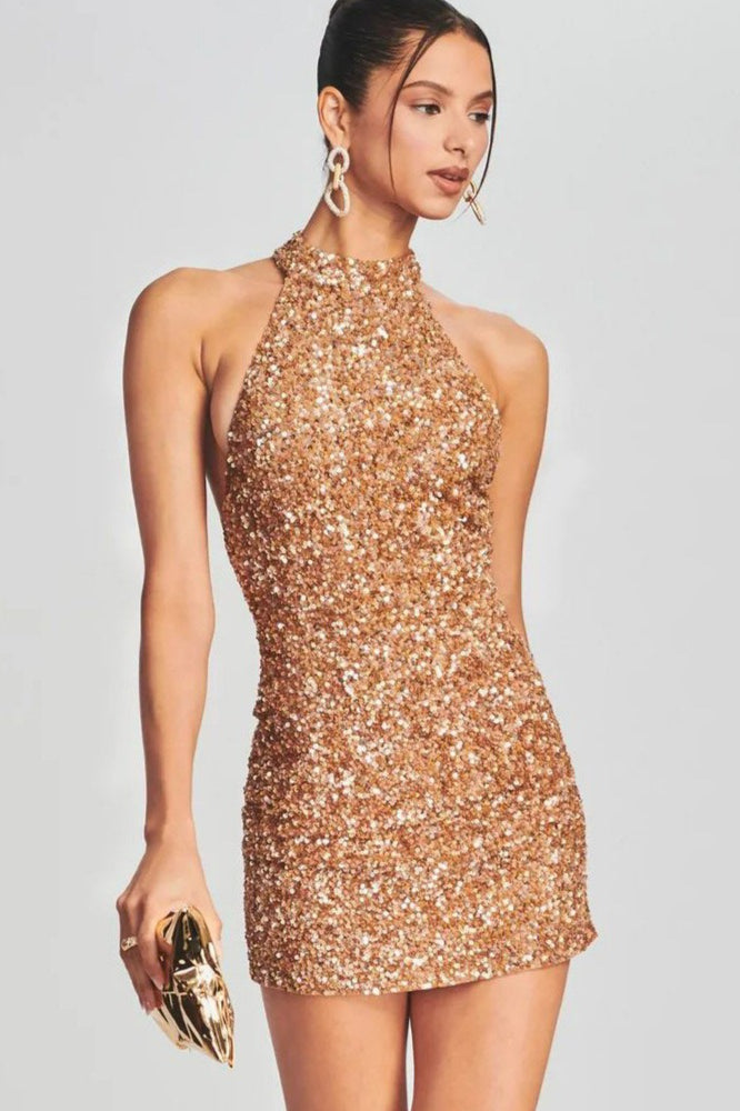 Shiny Slim Backless Sequin Dress - View 2 | VelvetHem