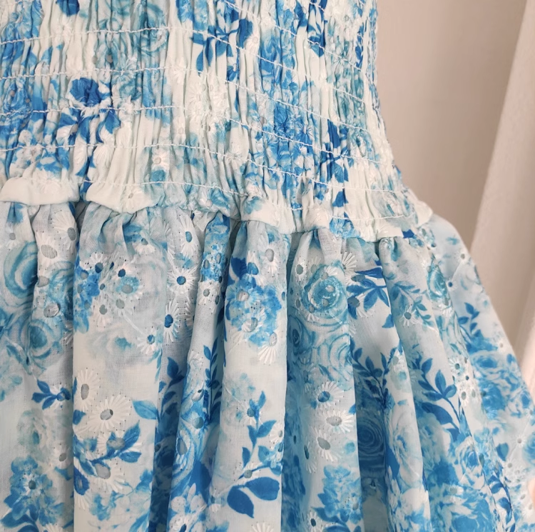 Cute A-Line Strapless Sleeveless Blue Floral Party Dress Short Birthday Outfits - View 5 | FashionDia