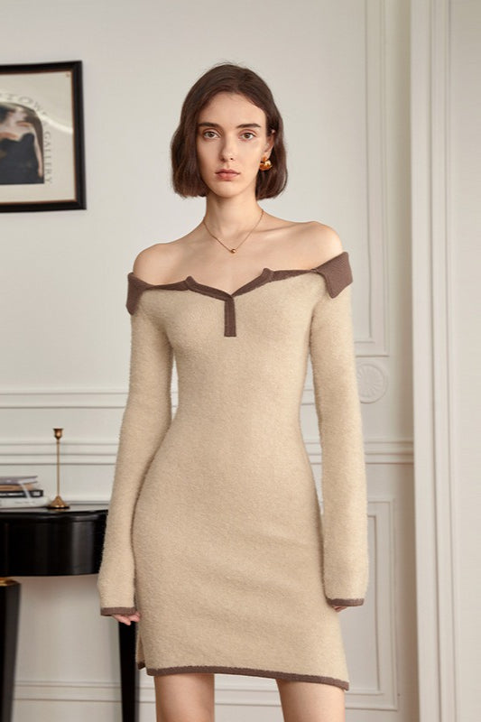 Cozy Slouchy Off Shoulder Knit Bodycon Sweater Dress - VelvetHem