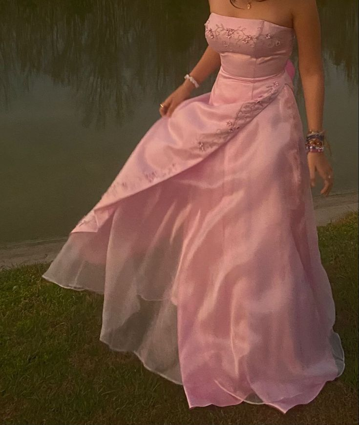 Retro A Line Strapless Pink Chiffon Long Party Dress Prom Dresses