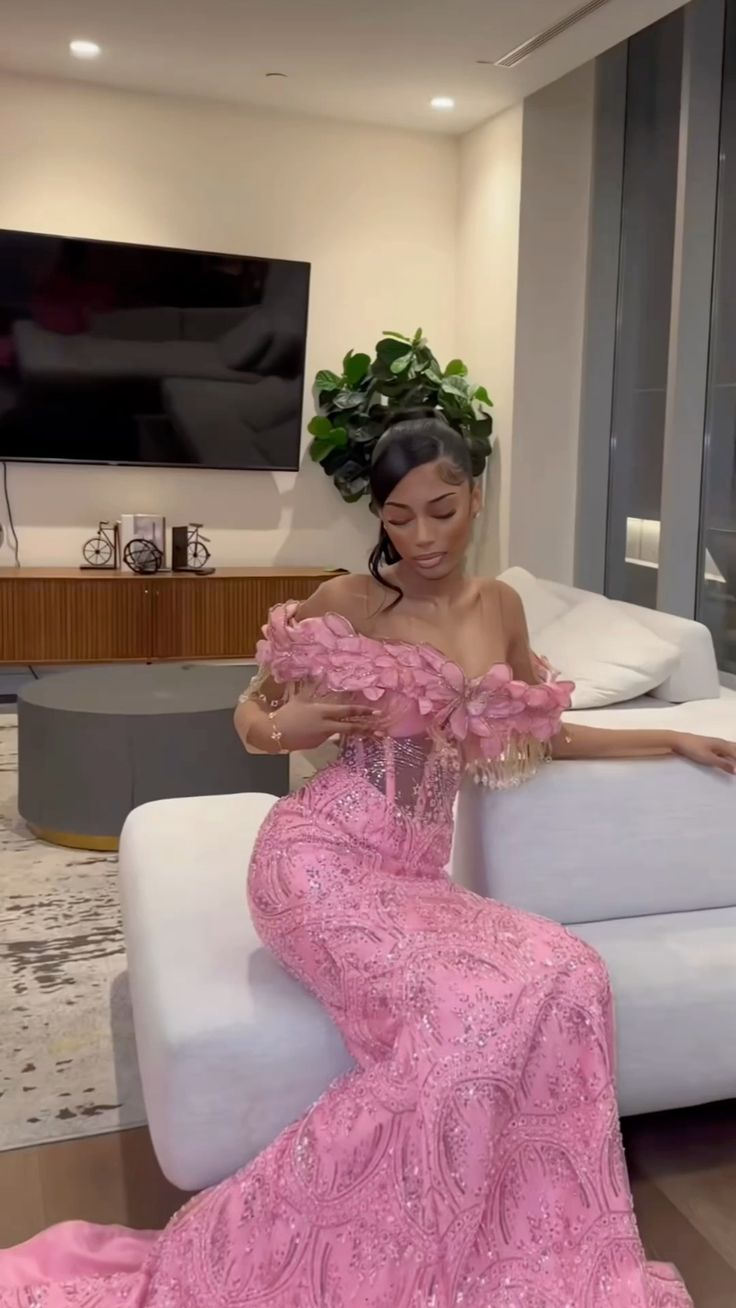 Pink Mermaid Lace Prom & Evening Dress Birthday Dress - FashionDia