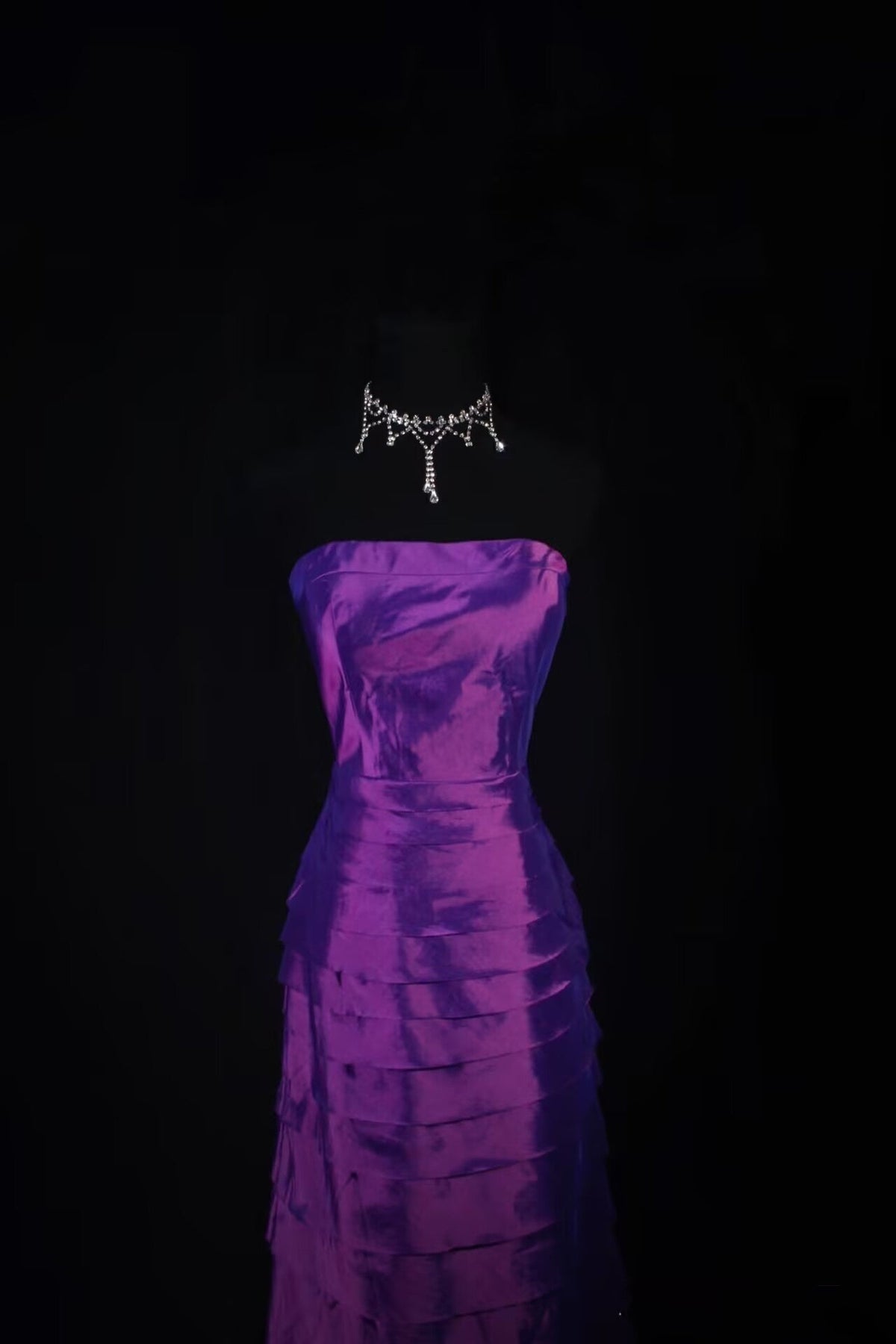 Strapless Purple Mermaid Long Prom Dress Satin Evening Dress