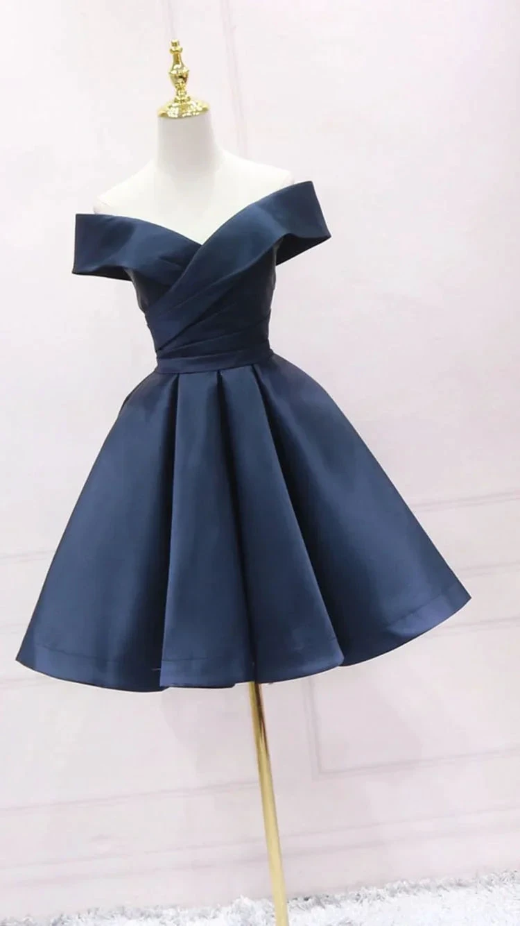 Simple Navy Blue Short Homecoming Dress Ruffle Mini Party Gowns Custom Made Women Party Gowns Short Graduation Dress (ZD12276)