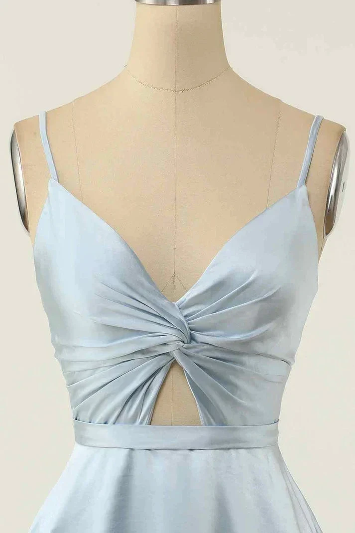 A-line V Neck Twist Knot Cut-Out Pleated Mini Homecoming Dress (ZD12352)