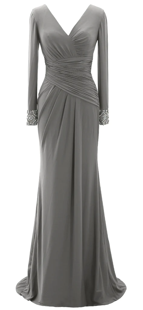 Women Long Mother of Bride Dresses Long Sleeve V Neck Evening Dress Y785 - View 7 | VelvetHem