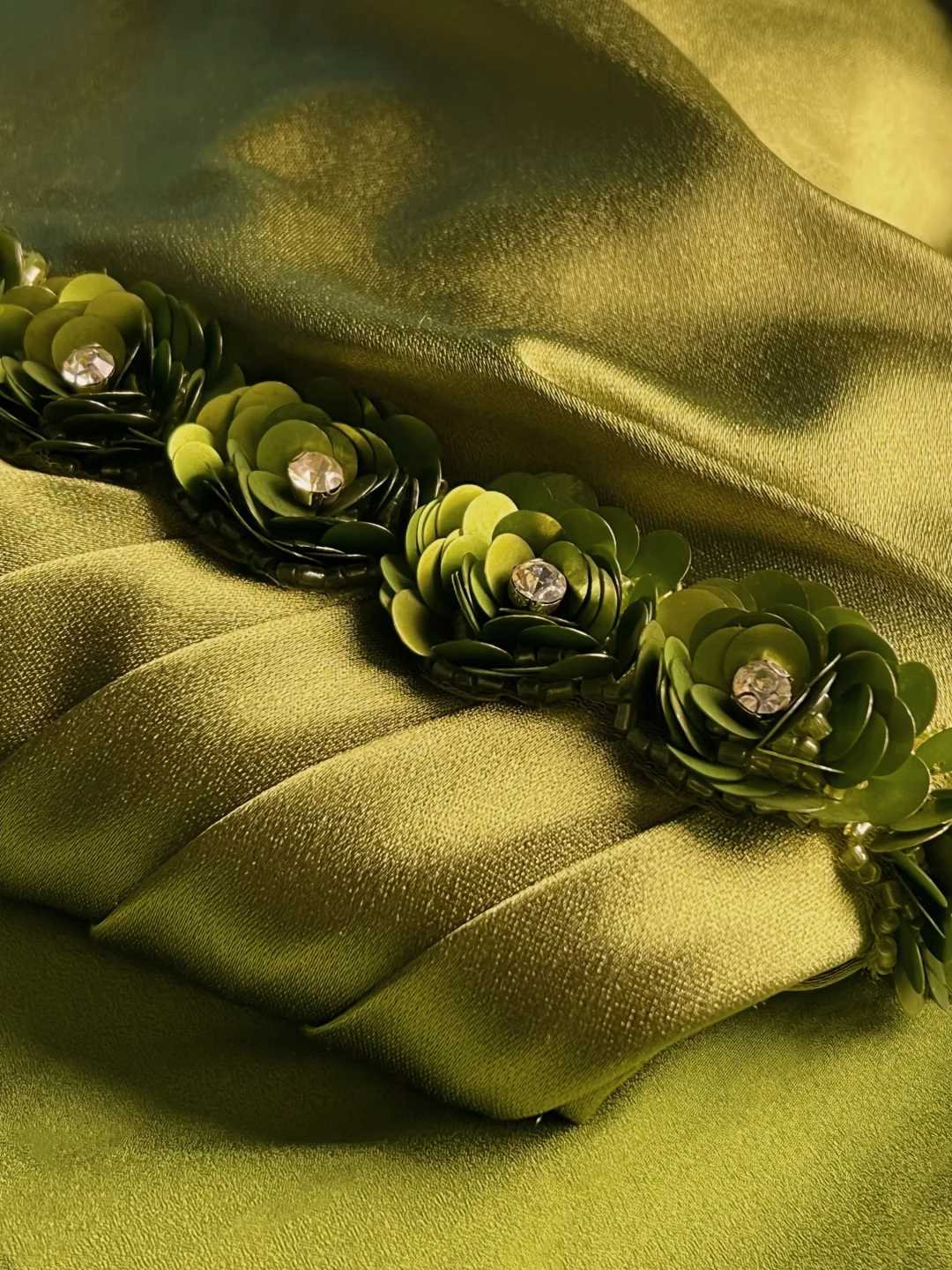 Classy Olive Green Satin Off The Shoulder Slit Prom Dress Slit Mermaid Evening Dress Y8650 - View 7 | VelvetHem