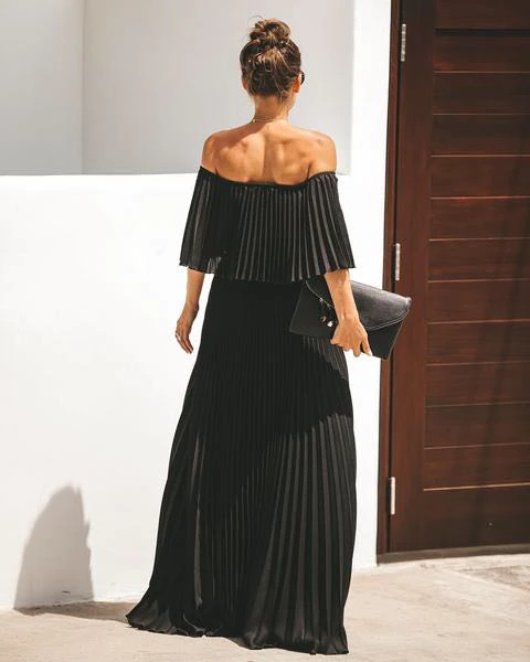 Elegant Off Shoulder Chiffon Summer Ruffle Pleated Prom Dresses  C749