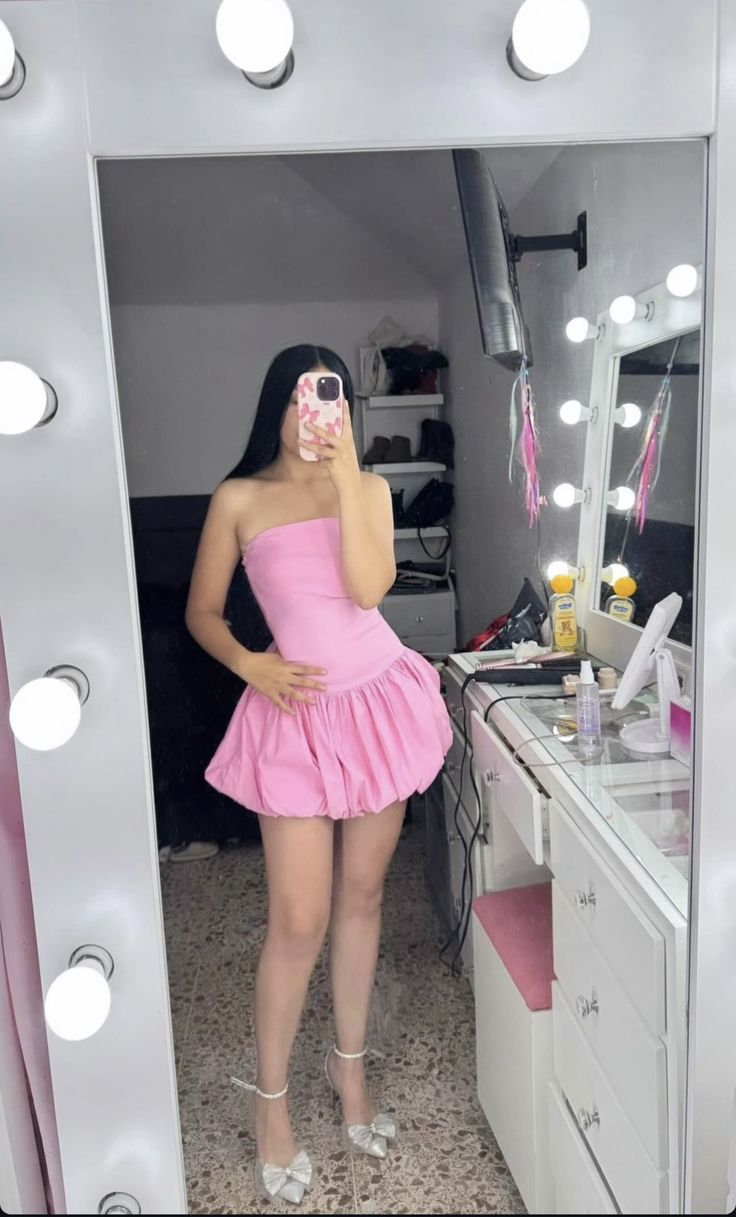 Cute Pink Strapless Satin A-Line Short Prom Dress Formal 7th Grade Homecoming Dress - FashionDia