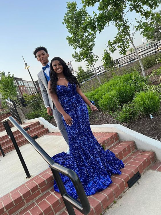 Royal Blue Sequins Mermaid Prom Dress Royal Blue Evening Dress Y6132 - View 2 | VelvetHem