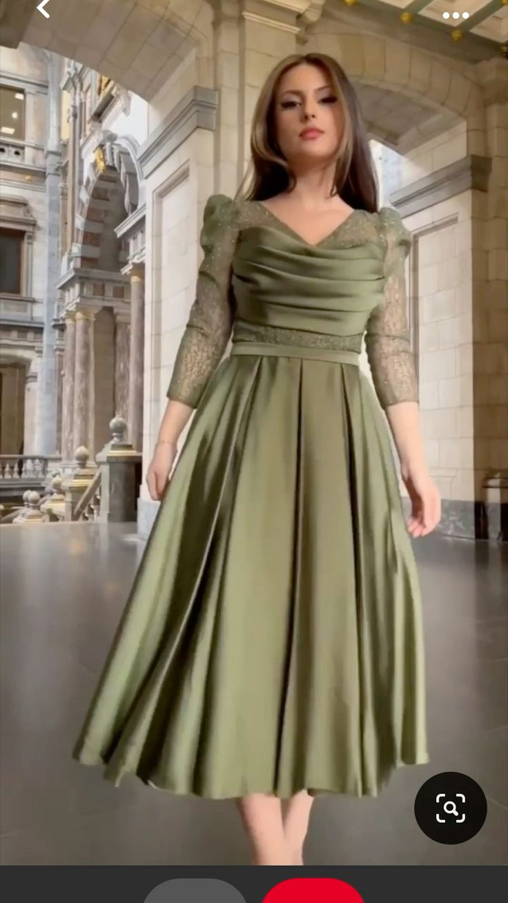 Chic A-line Green Midi-length Prom Dress ,Fashion Party Dress