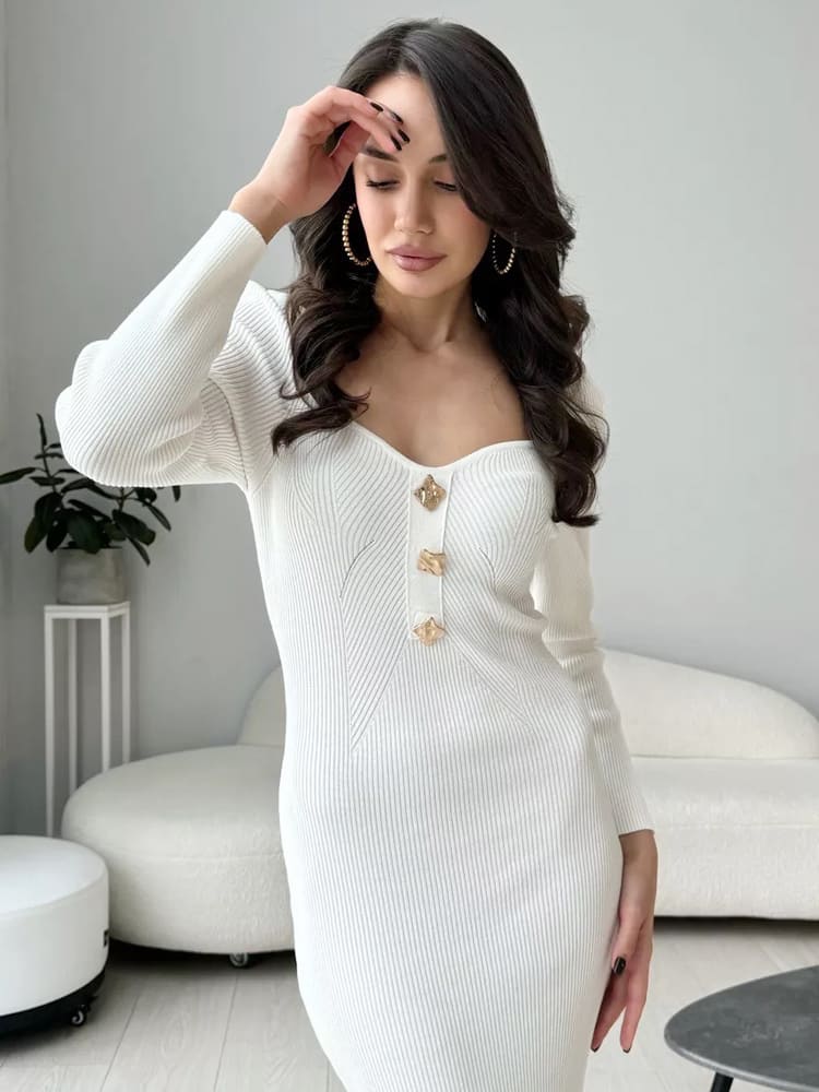 Slim Fit High Waist Knit Sweater Dress