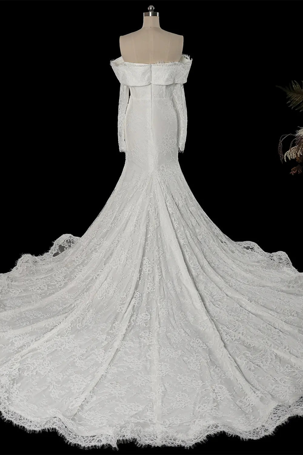 White Long Sleeve Corset Mermaid Bridal Gown with Cathedral Train ZP209
