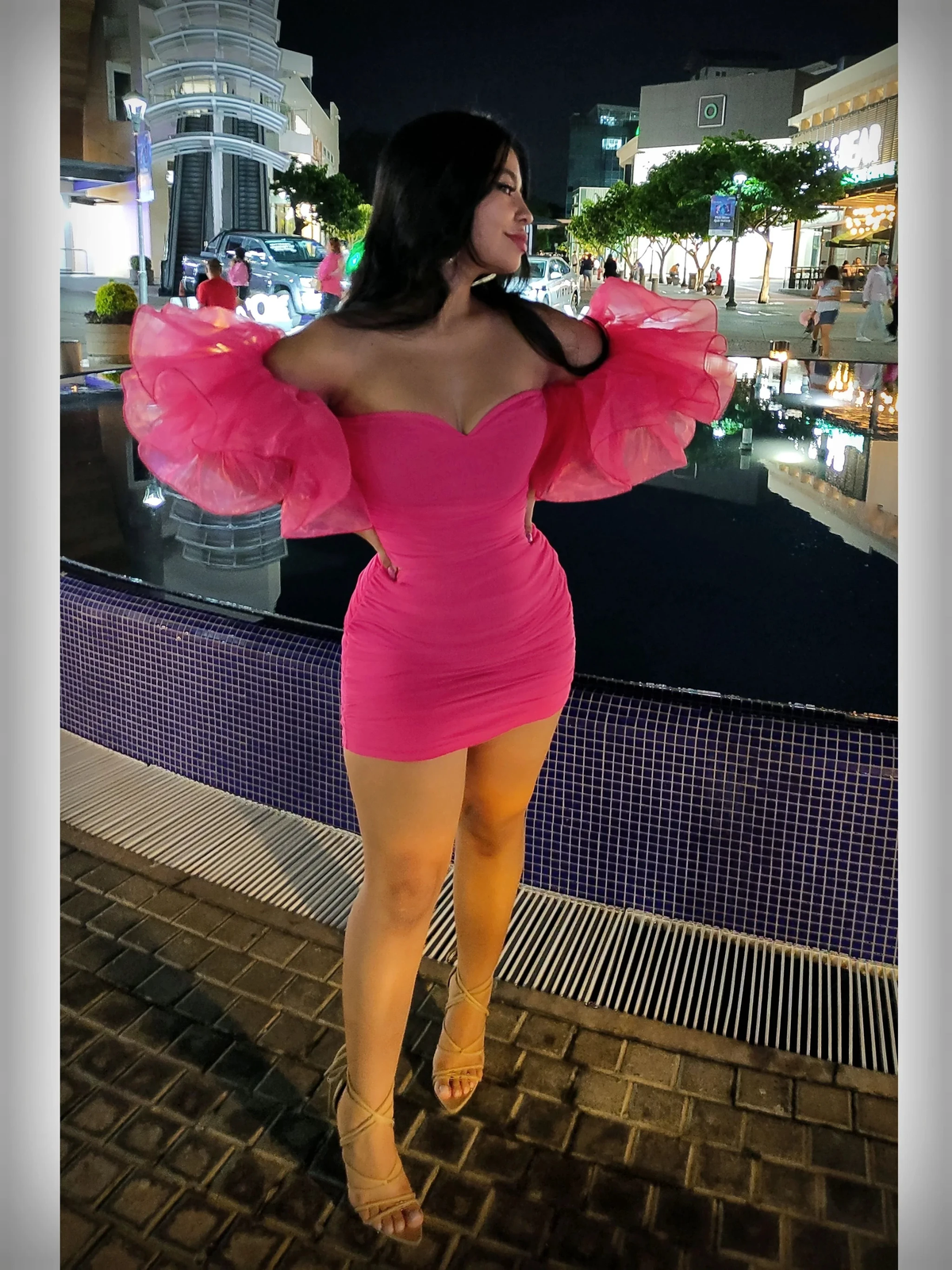 Birthday Pink Frill Off Shoulder Sexy Dress Trendy Short Homecoming Dress (ZD12674)