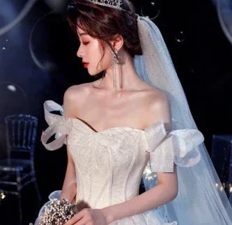 Fairy Romantic Off Shoulder White Wedding Dress Sweep Train (ZD13710)