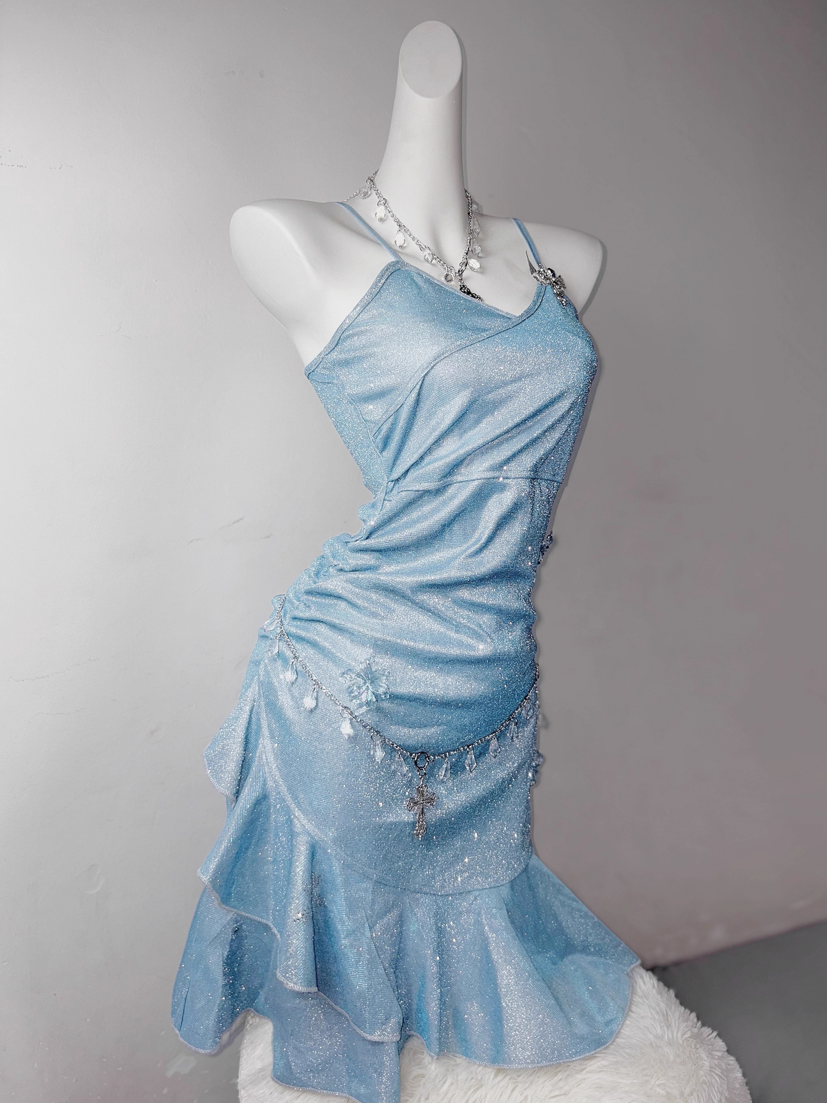 Classy Blue Spaghetti Straps Ruffles Homecoming Dress Short Birthday Dress - FashionDia