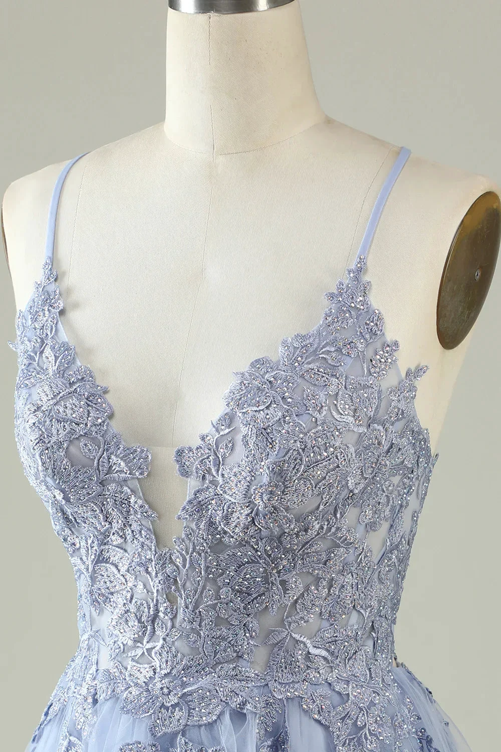 A Line Spaghetti Straps Light Purple Short Homecoming Dress with Appliques (ZD11972)