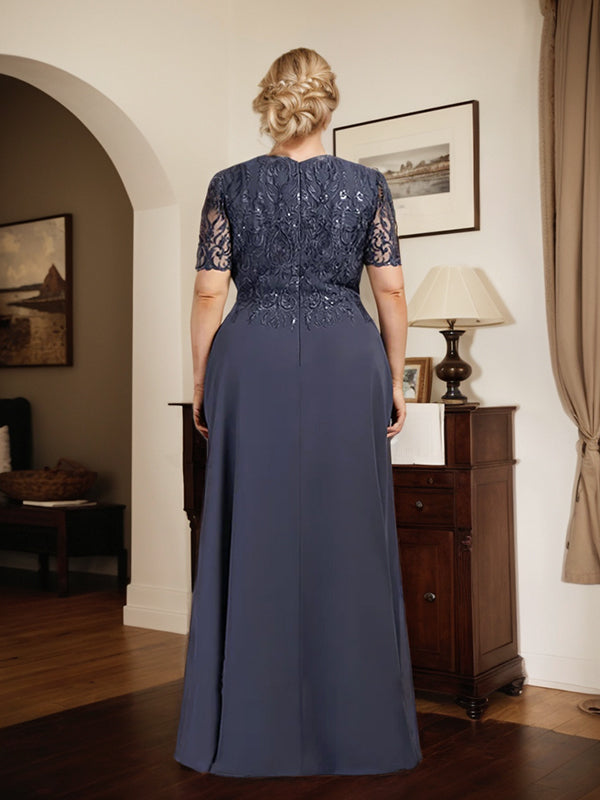 A-line Scoop Floor-Length Lace Chiffon Mother of the Bride Dress With Sequins - View 9 | FashionDia