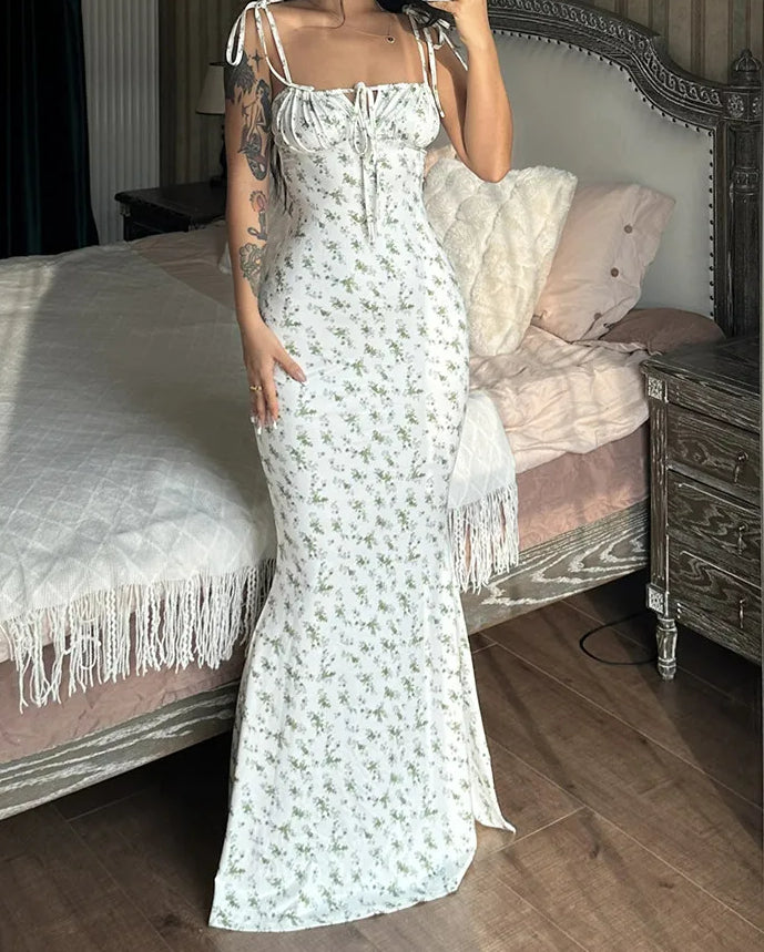 Sleeveless Lace Up Backless Floral Dress - View 2 | VelvetHem