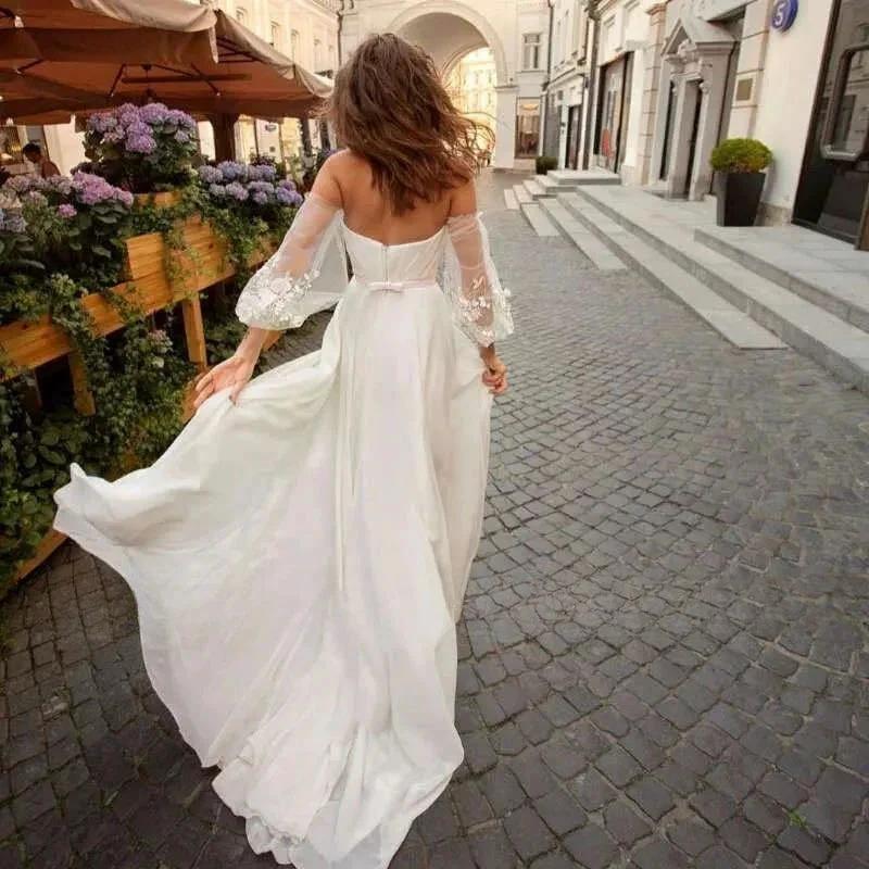 Custom Made Boho Wedding Dress Chiffon Lace Vintaging Gowns Split Side Sexy Beach Bridal Dressee Wedds Cheap Mariage (ZD14098)