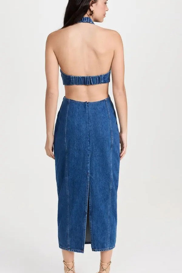 Halter Wrap Denim Dress - View 6 | VelvetHem