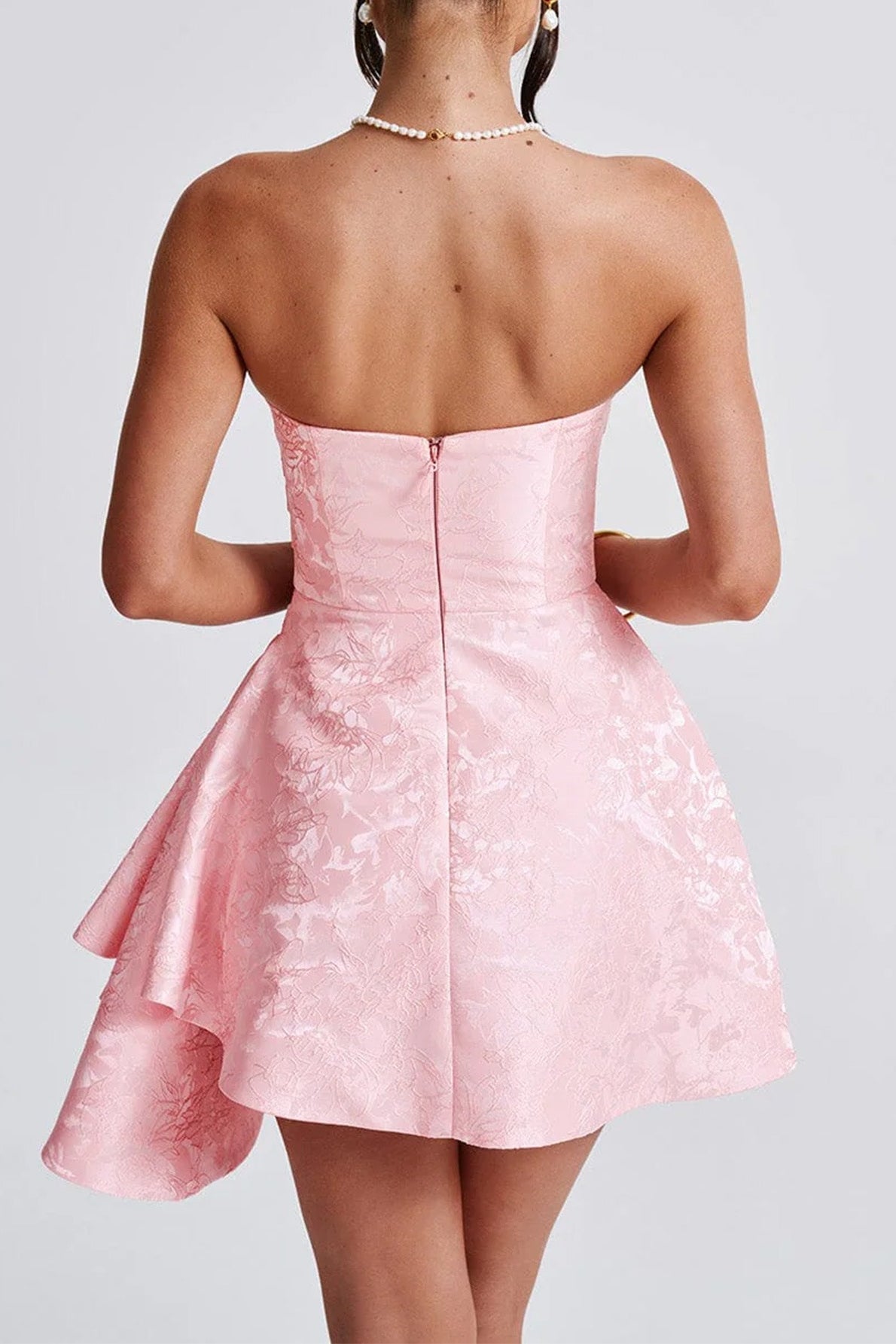 Tailored Strapless Jacquard Mini Dress for Modern Fashion Wear