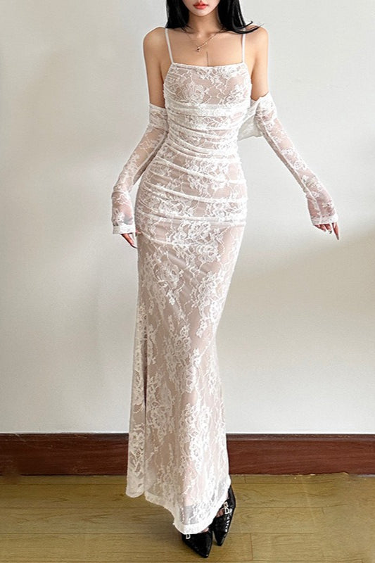 Fish Tail Square Neck Lace Dress - View 5 | VelvetHem