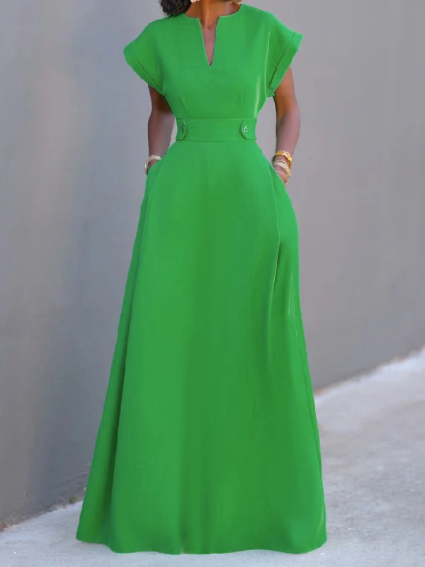 Flying Sleeves Solid Color Split-Joint V-Neck Evening Dresses Maxi Dresses - View 9 | VelvetHem