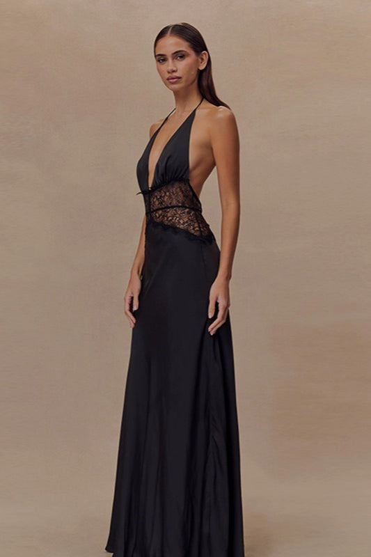 V Neck Backless Lace Dress - View 2 | VelvetHem