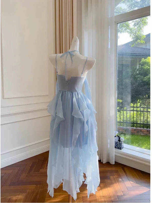 Simple Blue Spaghetti Straps Chiffon Homecoming Dress Party Dress (ZD12189)