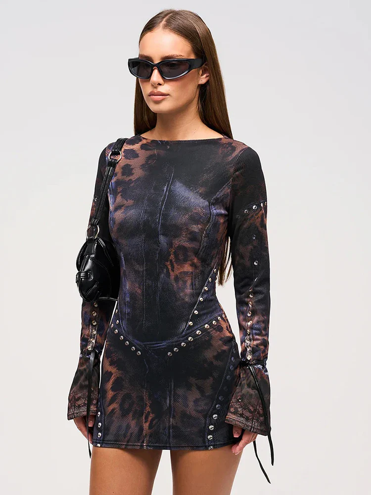 Leopard Gradient Gothic Mini Dress - View 3 | VelvetHem