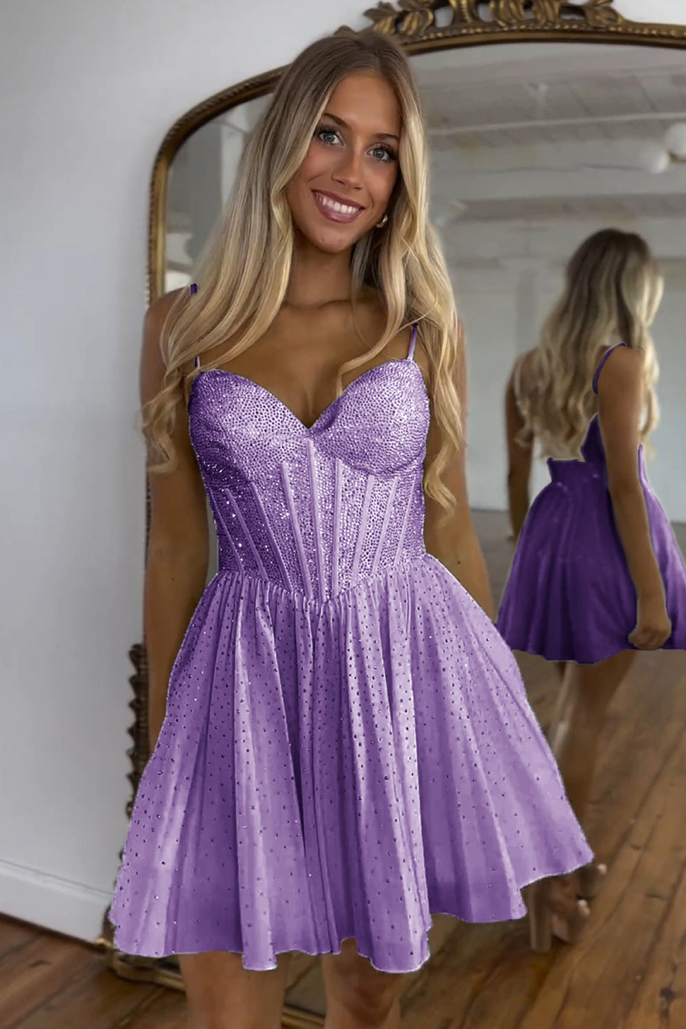 A Line Homecoming Dresses Beaded Corset Short Cocktail Dresses