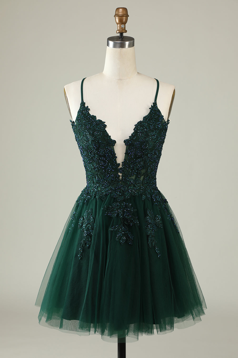 A Line Homecoming Dresses Spaghetti Straps Short Cocktail Dresses with Appliques