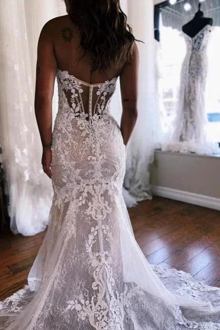 A-Line Sweetheart Floor-Length Split Front Tulle Wedding Dresses with Lace (ZD15728)