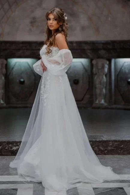 A-Line Tulle Strapless Mermaid Floor-Length Wedding Dresses with Lace (ZD15735) - View 2 | VelvetHem