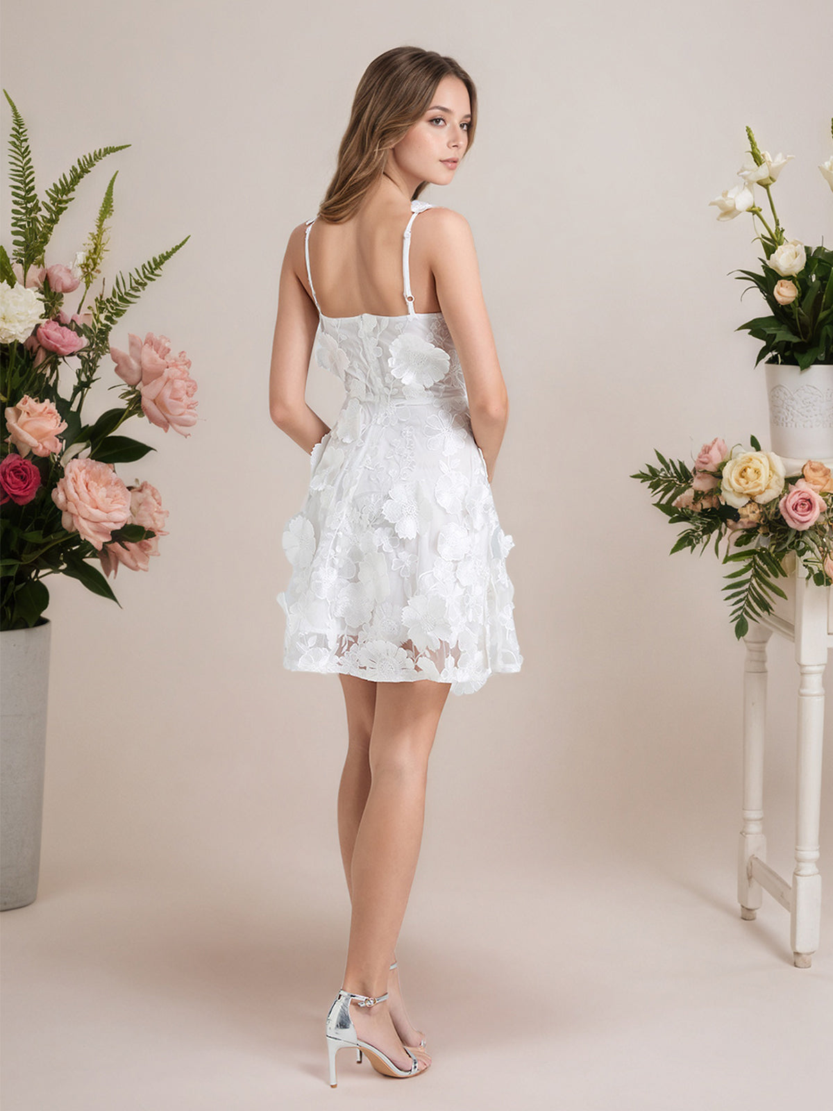 A-Line 3D Floral Short Purple Homecoming Mini Dress