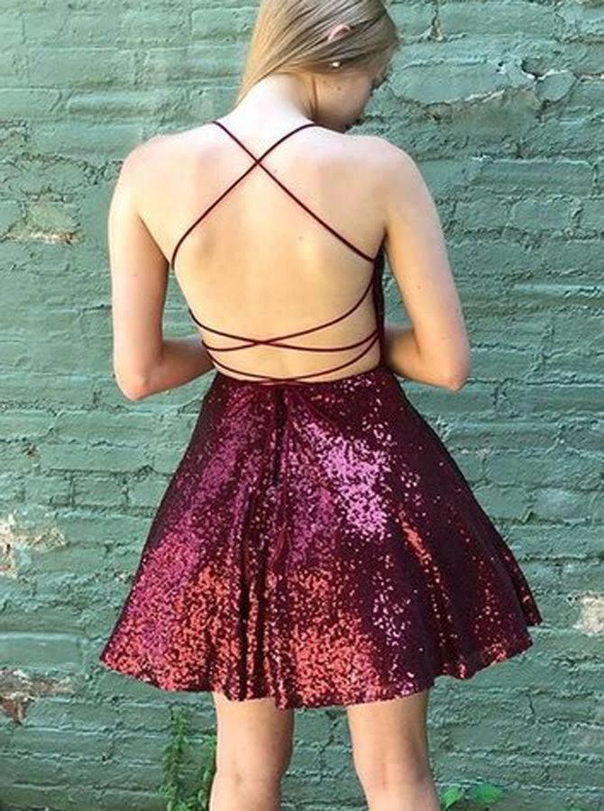 Sequins Ruffles Spaghetti Straps Mini Dresses (ZD11647)
