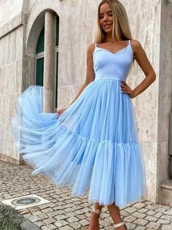 Tulle Ruffles Tea Length Dresses SYH37 by vivymakudress