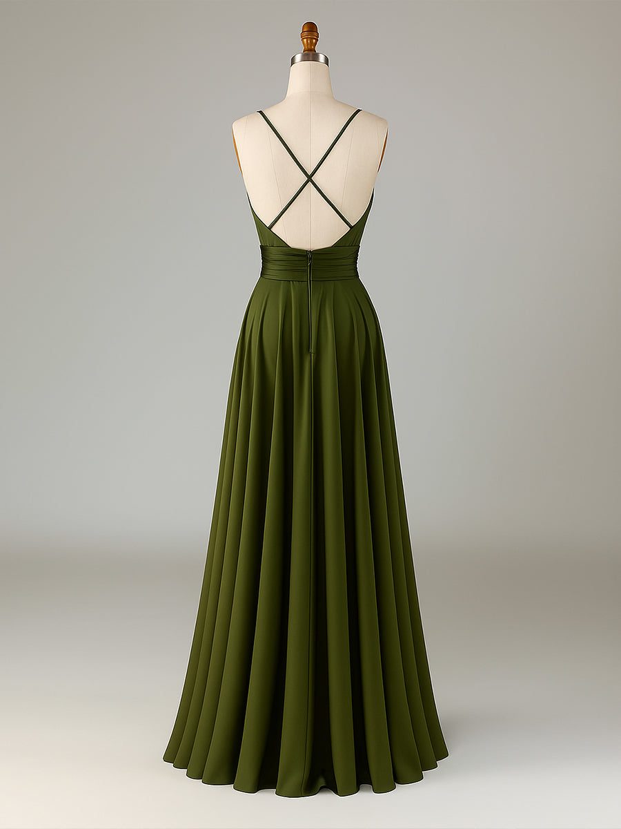 A-Line Sleeveless Long Bridesmaid Dress