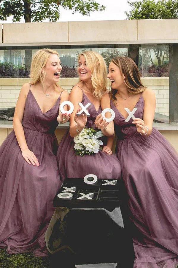 A-Line Spaghetti Straps Floor-Length Light Purple Bridesmaid Dress (ZD13224)