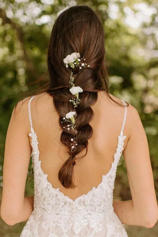 A-Line Spaghetti Straps Tulle Rustic Wedding Dress With Appliques (ZD16164)