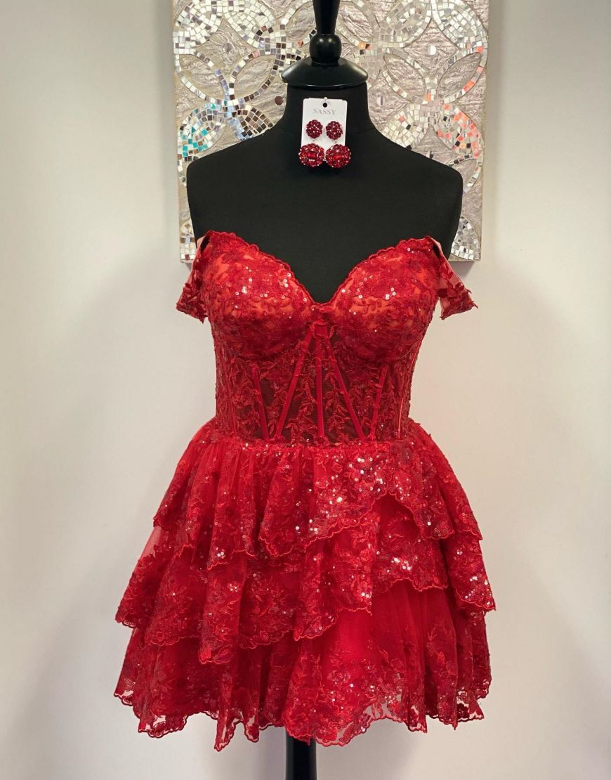 Cute A-Line Tiered Short Homecoming Dress With Appliques