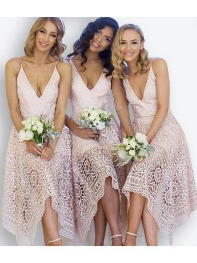 A-Line V-Neck Pearl Pink Lace Bridesmaid/Prom/Homecoming Dress (ZD13229)