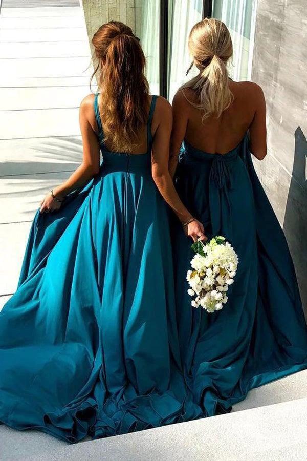 A-Line V-Neck Sweep Train Straw Spandex Prom Party Dress with Split (ZD13231)
