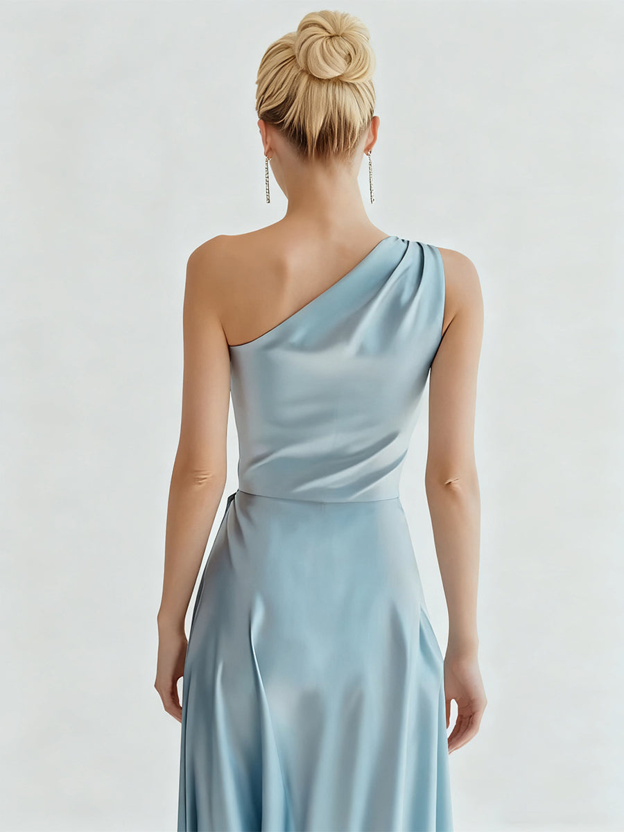 A-Line One Shoulder Satin Long Formal Dress